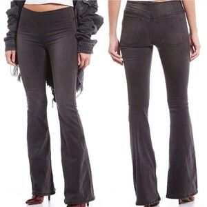 Free People Penny Pull On Flare Jeans Washed Black Bell Bottom Denim 28 R